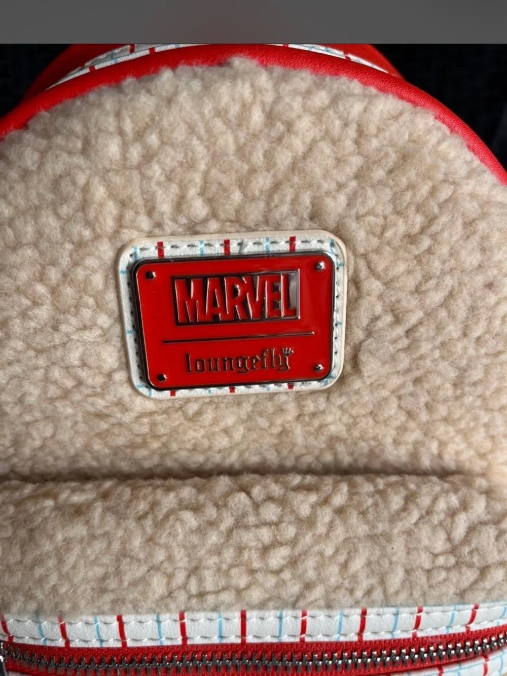 Marvel Kids Cream Sherpa Backpack with Red Trim